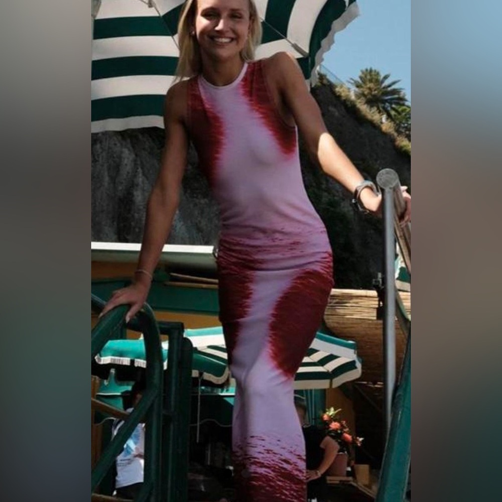 Red and White Sleeveless Maxi Dress